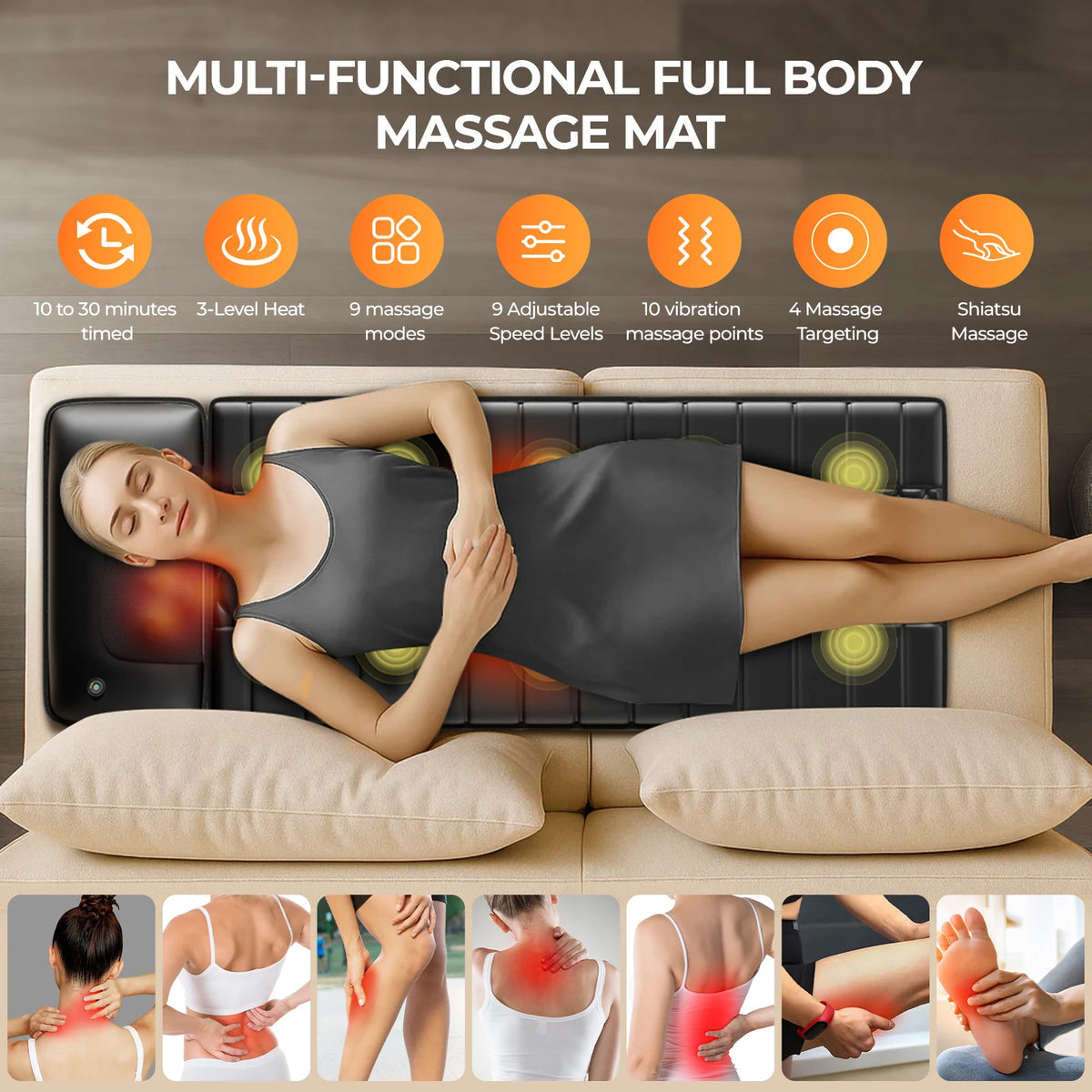 Heated Shiatsu Full Body Massage Mat With 10 Vibrating Motors