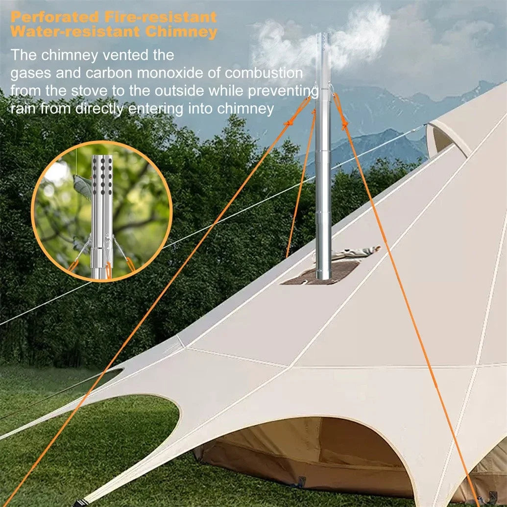 Unho Portable Wood Stove With Six Stainless Chimney Pipes