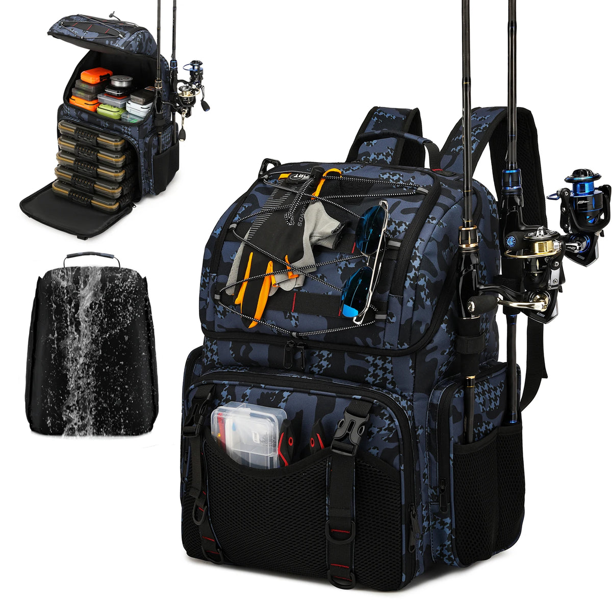 Fishing Tackle Backpack Cooler With Rod Holders And Rain Cover