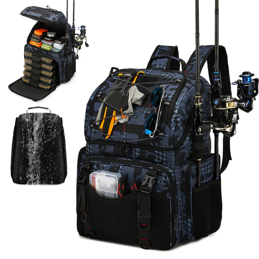 Fishing Tackle Backpack Cooler With Rod Holders And Rain Cover