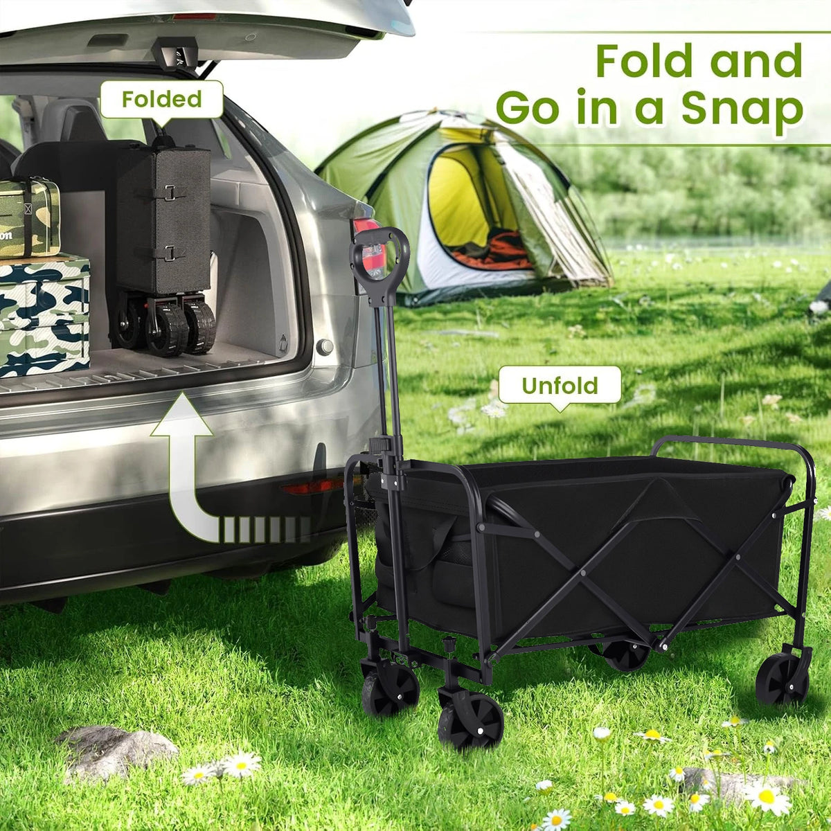 Heavy Duty Steel Folding Utility Wagon With All Terrain Wheels