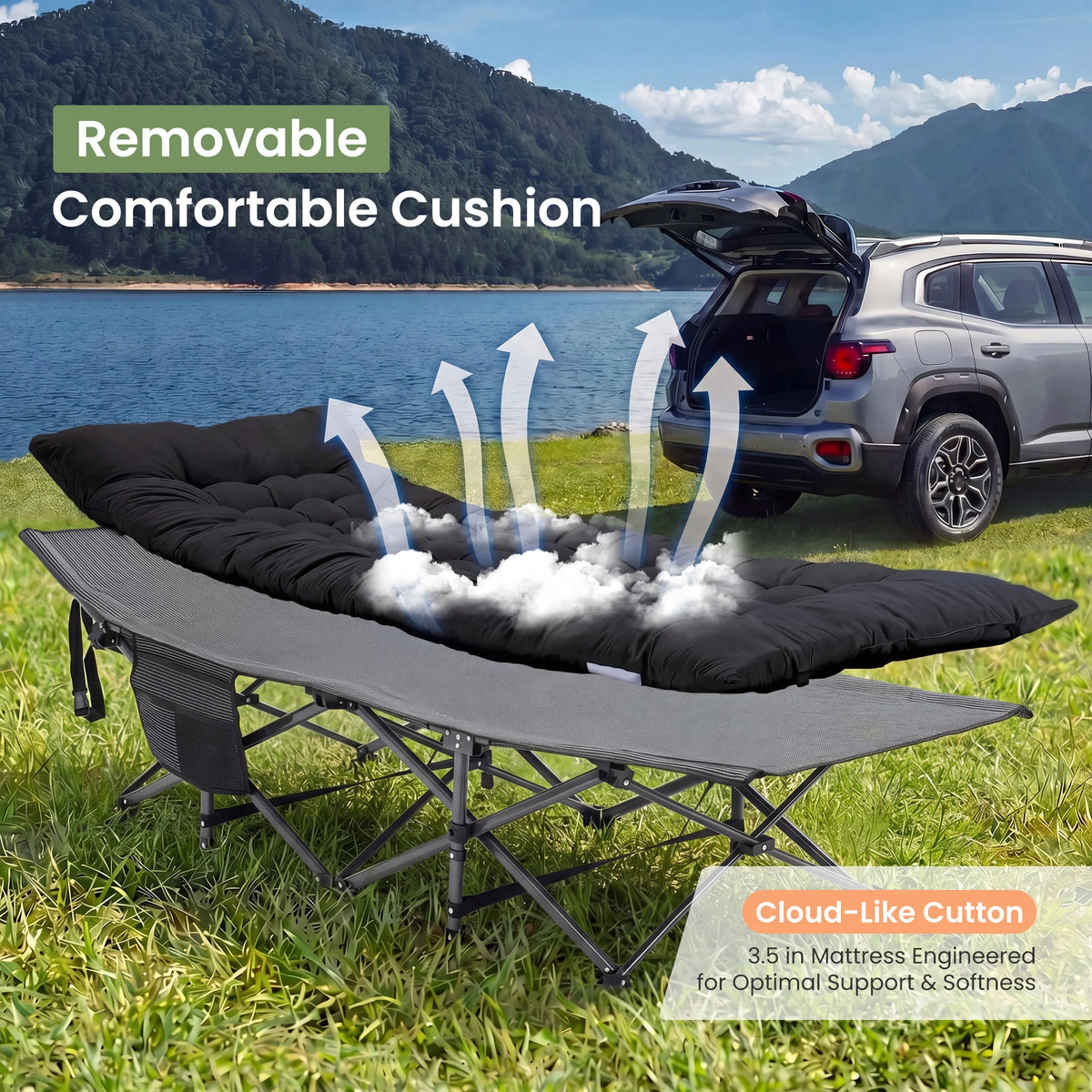 JHK Folding Camping Beach Lounge Chair With Cushion 440 Lb Sturdy Frame