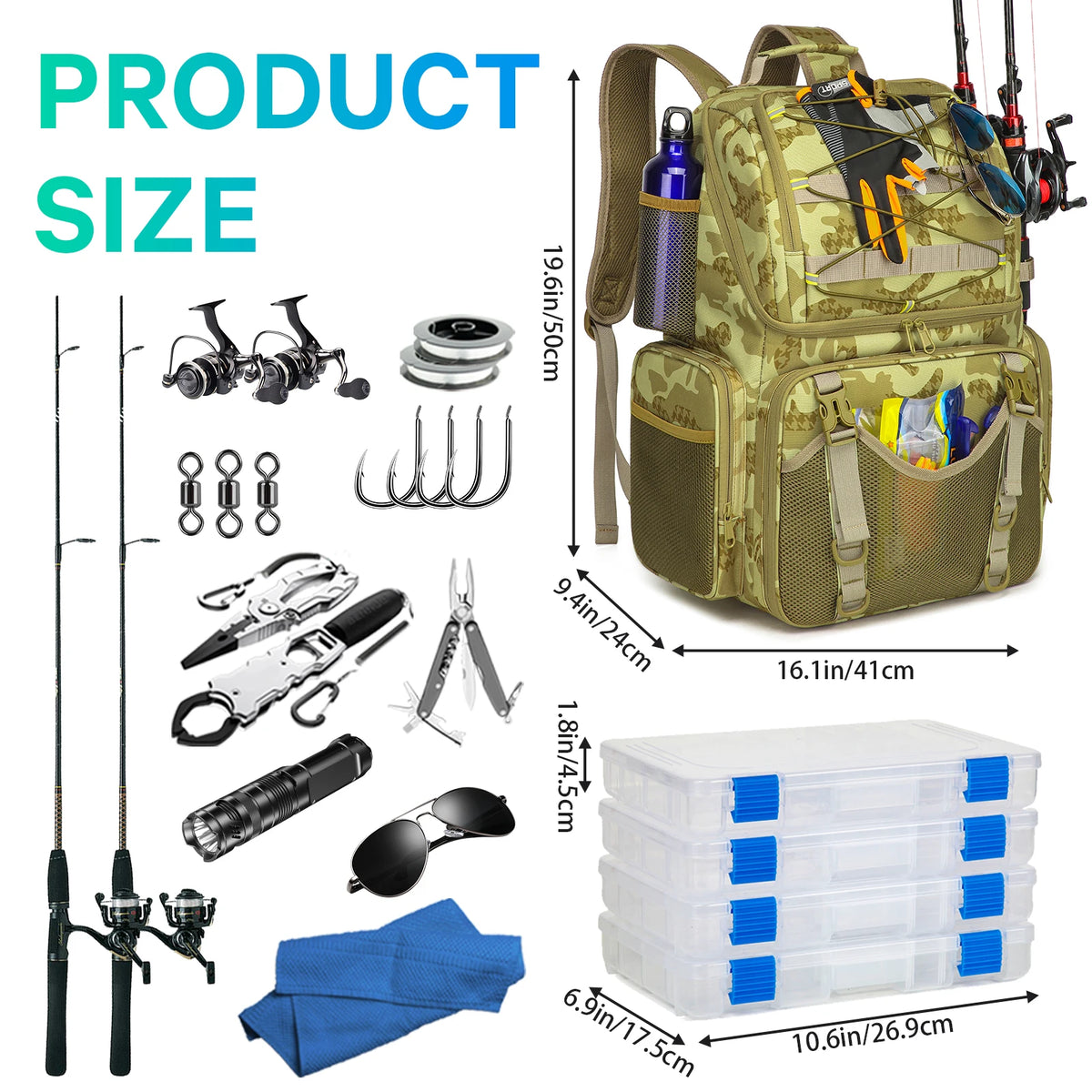 Fishing Tackle Backpack Cooler With Rod Holders And Rain Cover