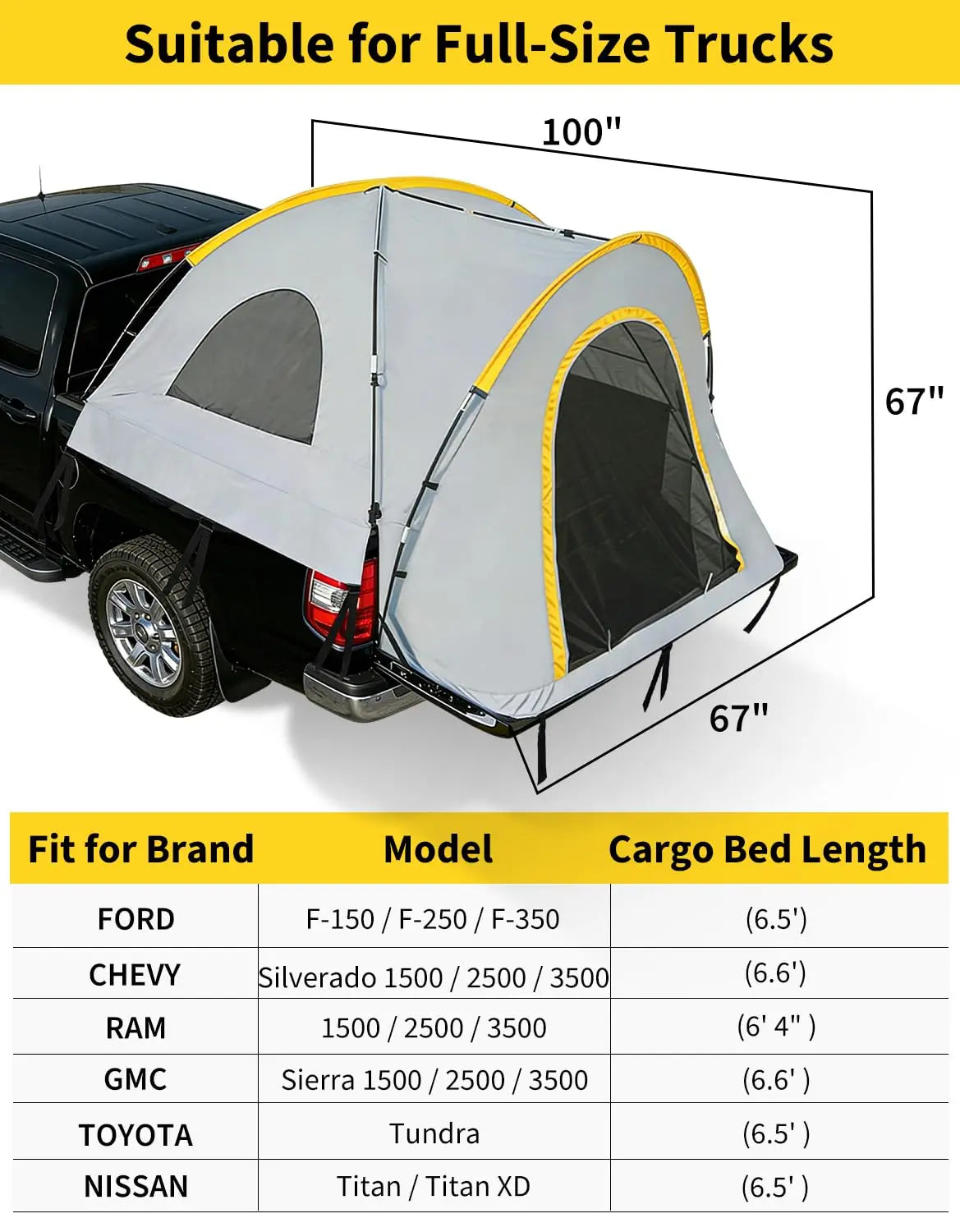 Waterproof Double Layer Truck Bed Tent With Awning For 2 To 3 People