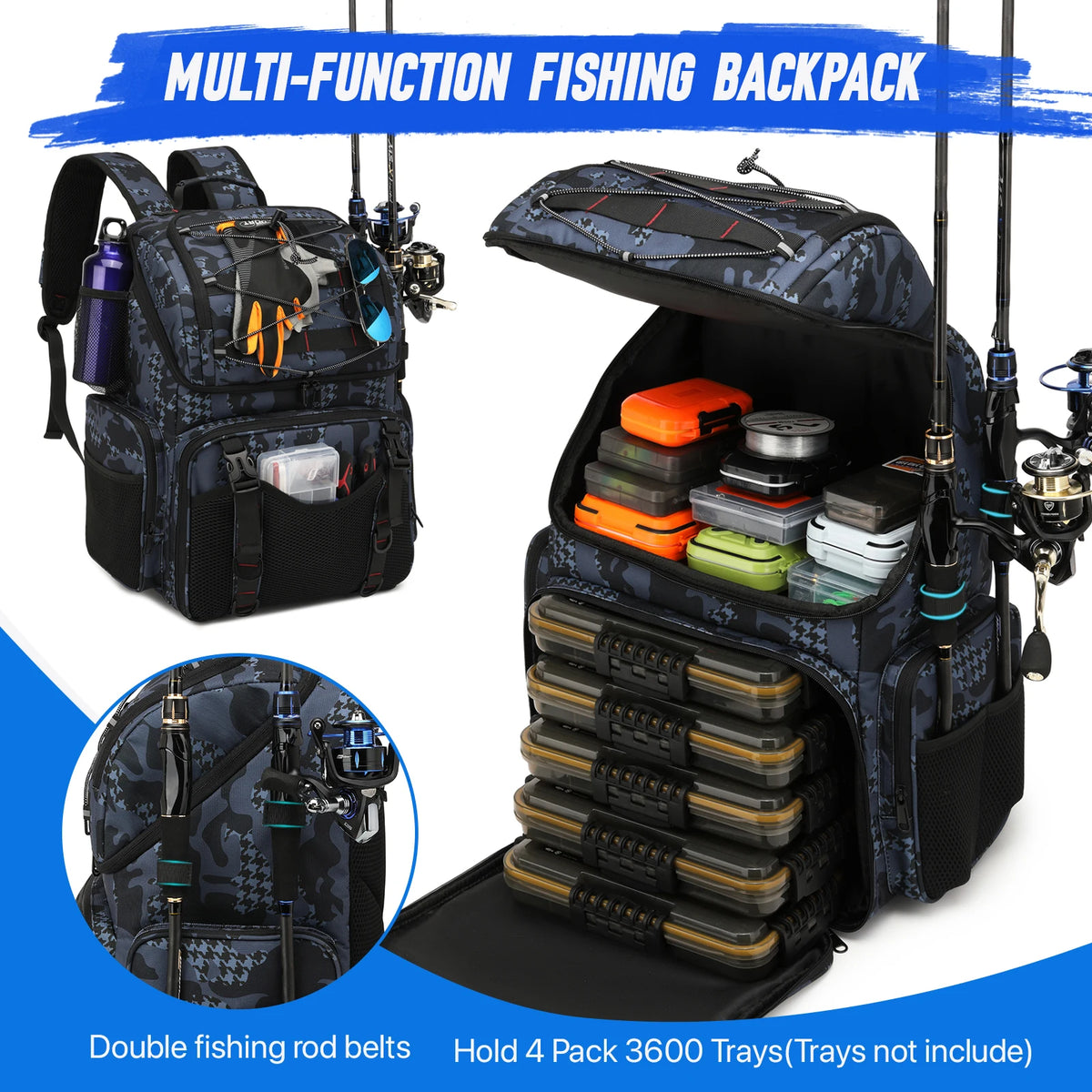 Fishing Tackle Backpack Cooler With Rod Holders And Rain Cover