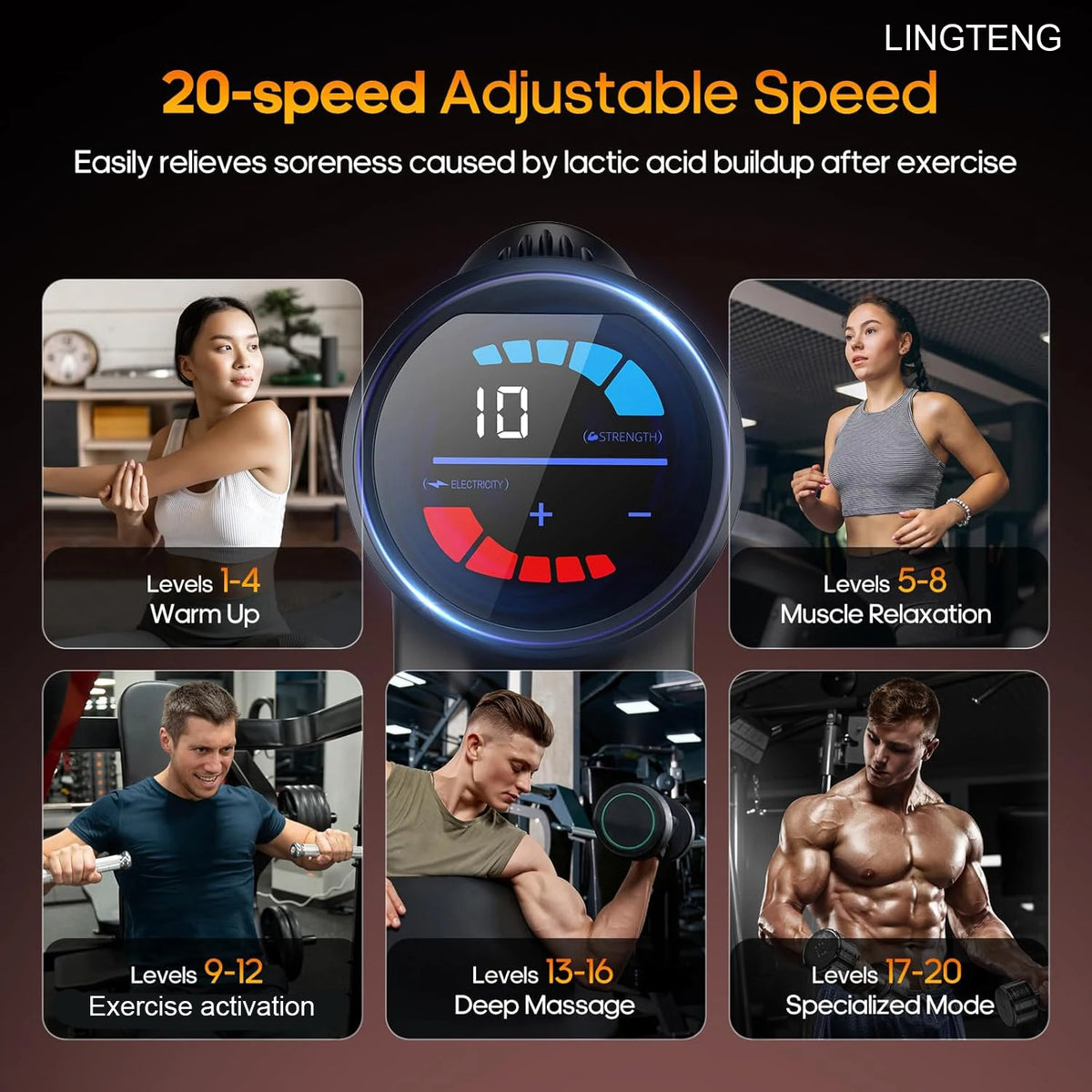 Lingteng Wireless Heating Deep Tissue Percussion Massage Gun For Recovery
