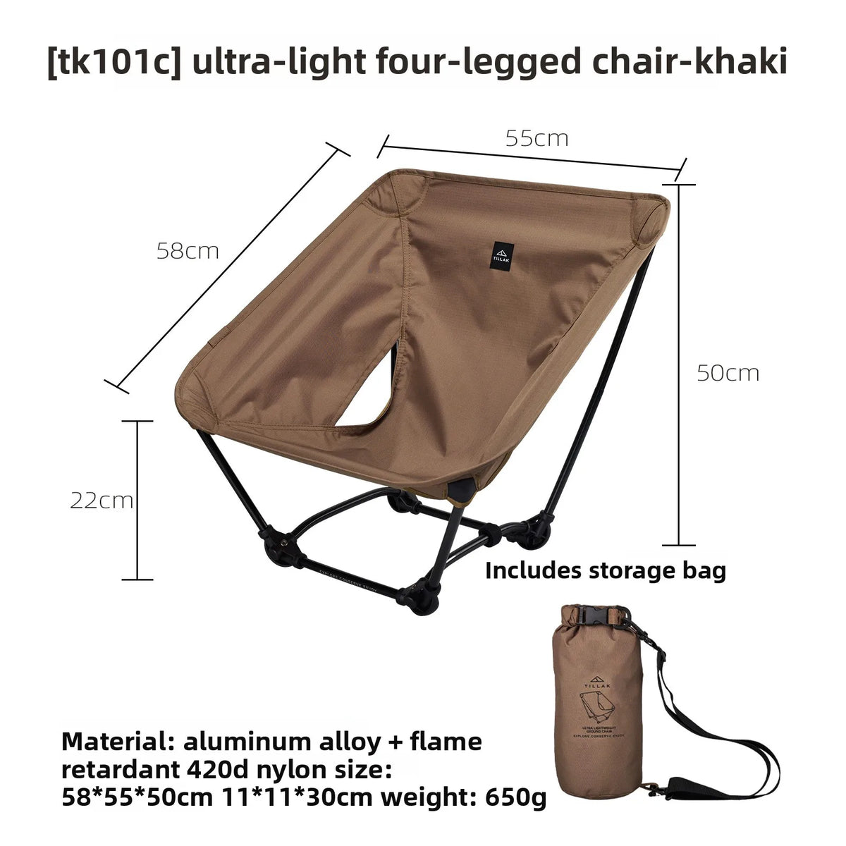 TILLAK Ultralight Foldable Ground Chair for Camping Hiking and Fishing