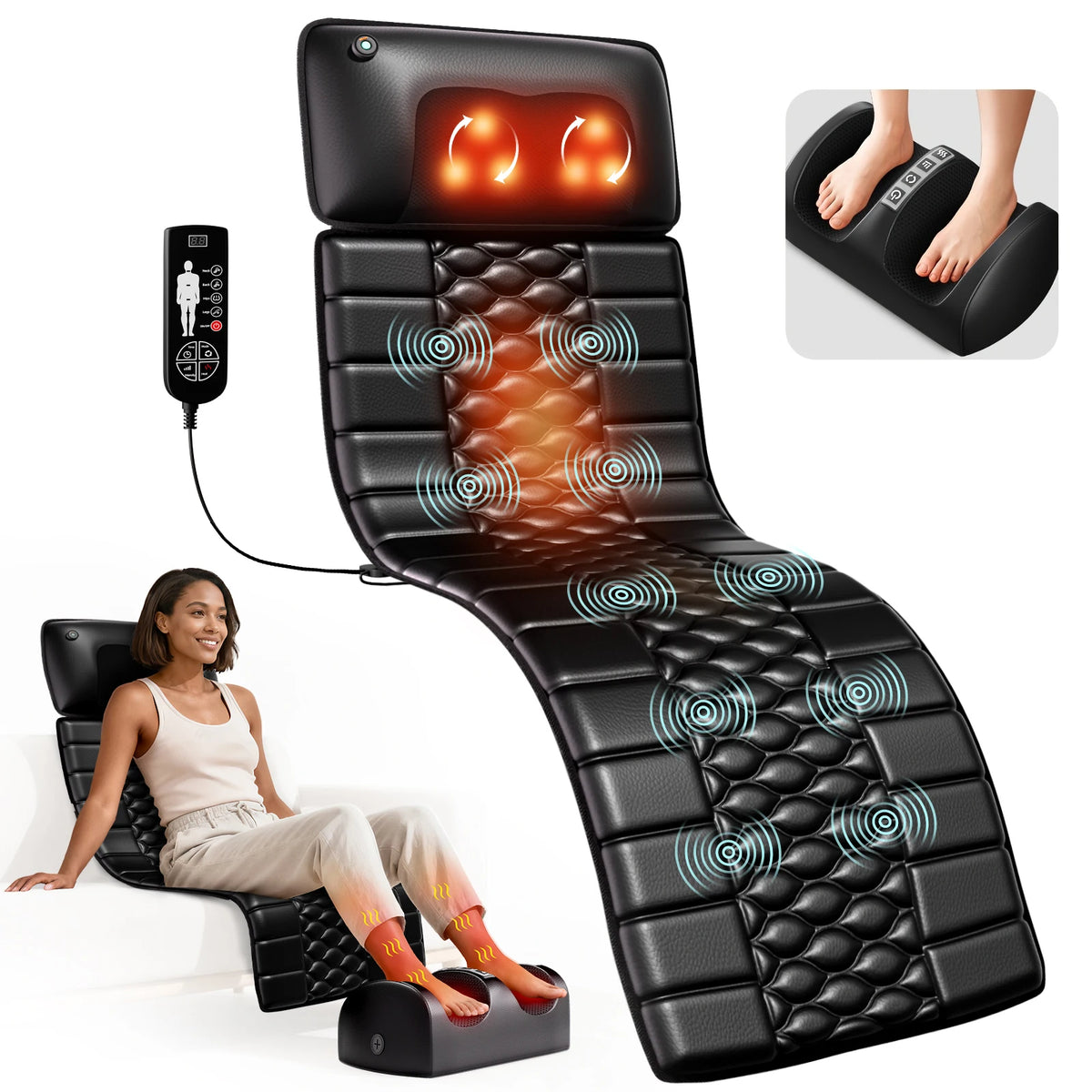Heated Shiatsu Full Body Massage Mat With 10 Vibrating Motors