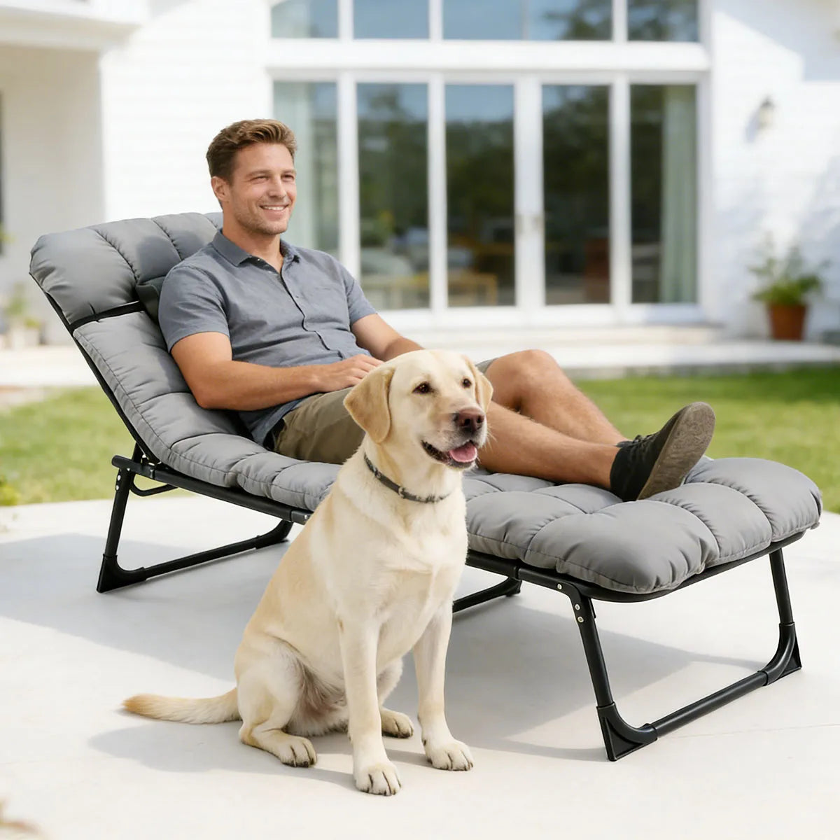 Heavy Duty Folding Camping Lounge Chair With Three Position Recline