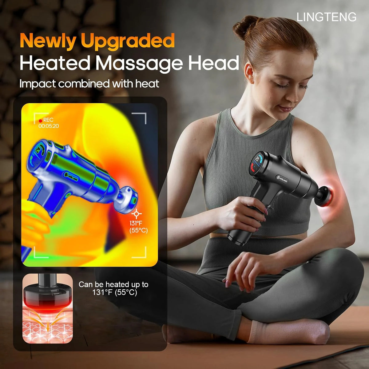 Lingteng Wireless Heating Deep Tissue Percussion Massage Gun For Recovery