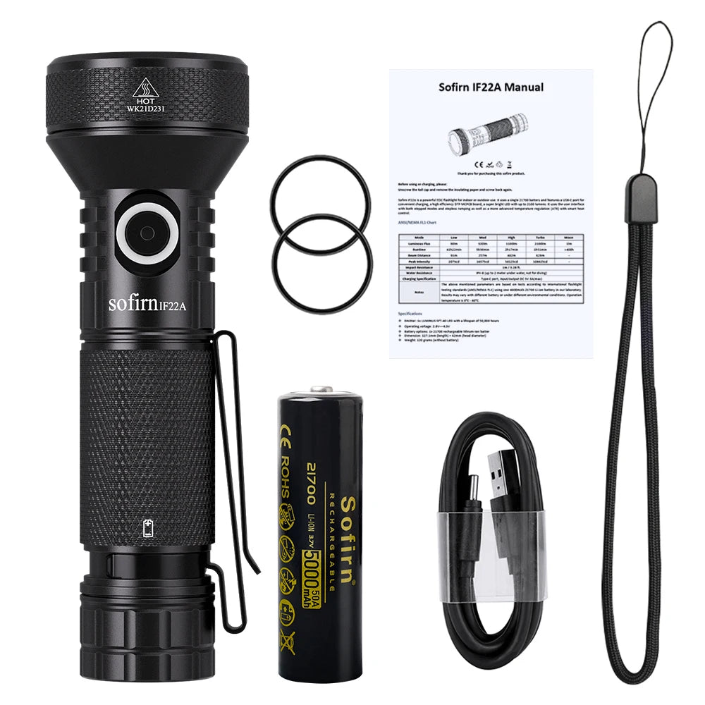 Sofirn IF22A 2100 Lumens USB Rechargeable LED Flashlight