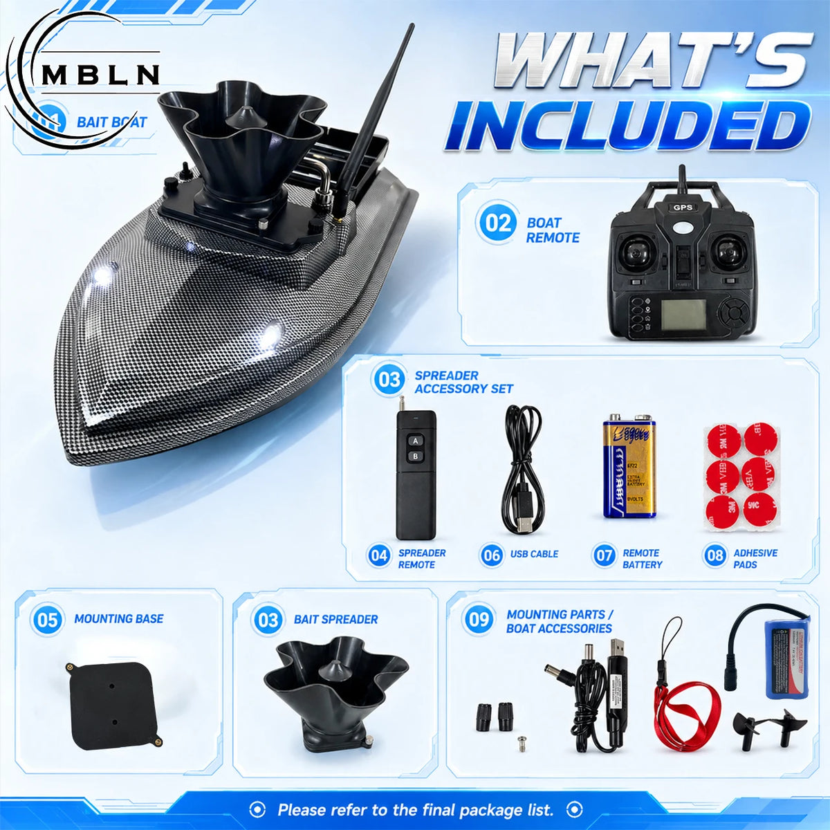 GPS Bait Boat with Rotating Spreader and Automatic Return