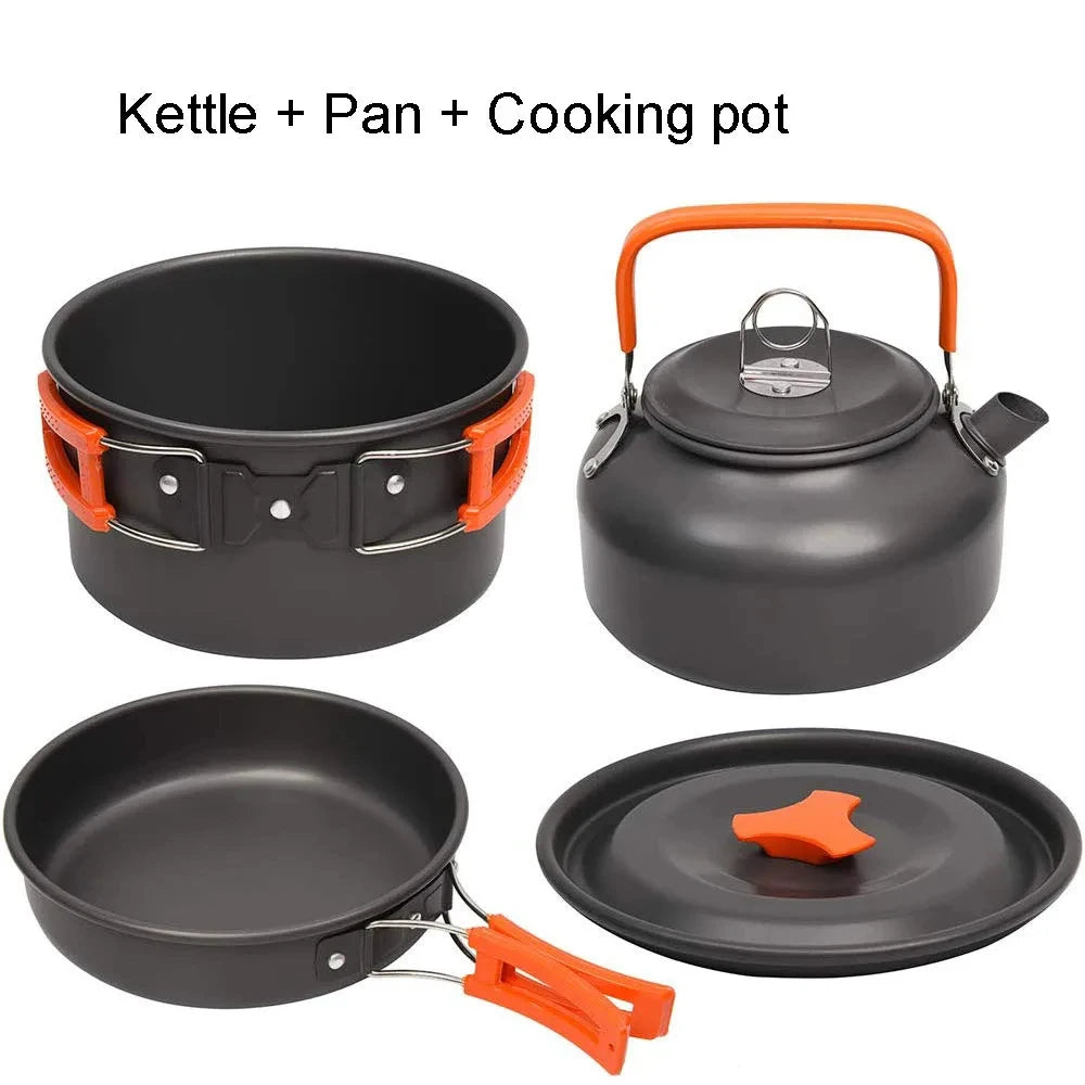 Portable Outdoor Camping Cookware Set With Nonstick Pot And Teapot