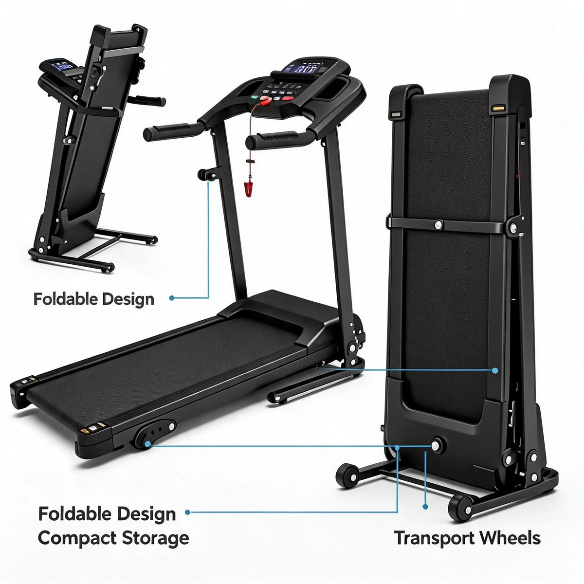 Foldable Electric Treadmill With LCD Display And Adjustable Incline
