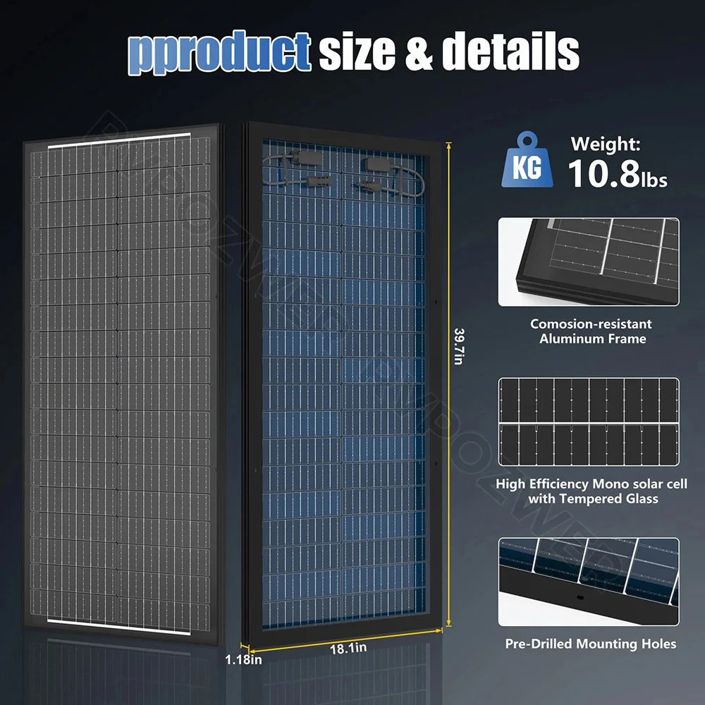 RVPOZWER 400W Bifacial Mono Solar Panel 18BB High Efficiency Module