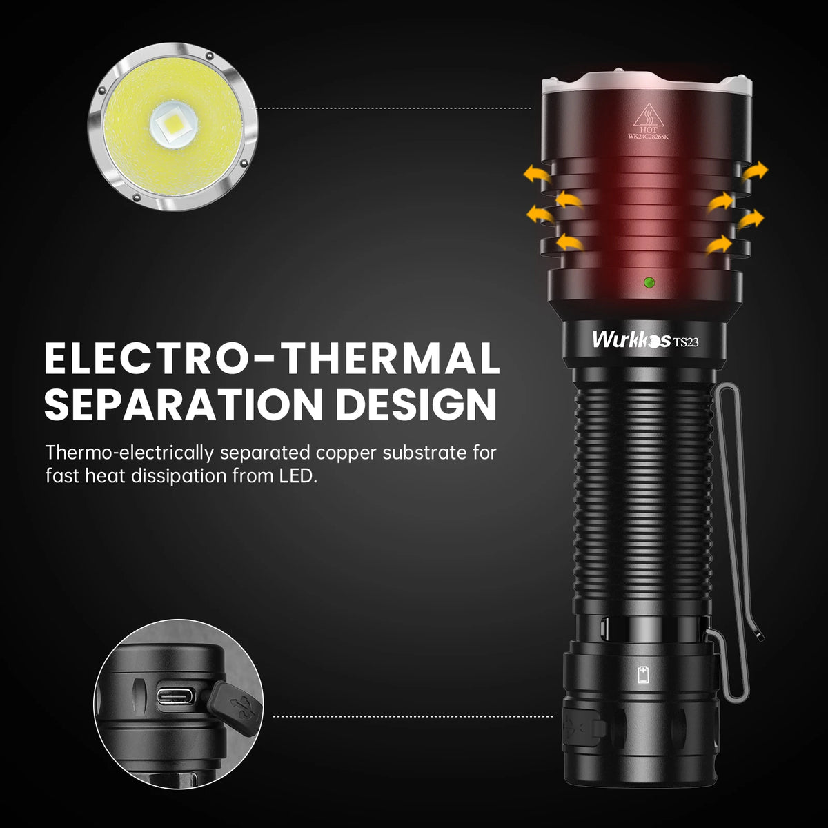 Wurkkos Ts23 Rechargeable Tactical Flashlight IPX8 Waterproof EDC Torch
