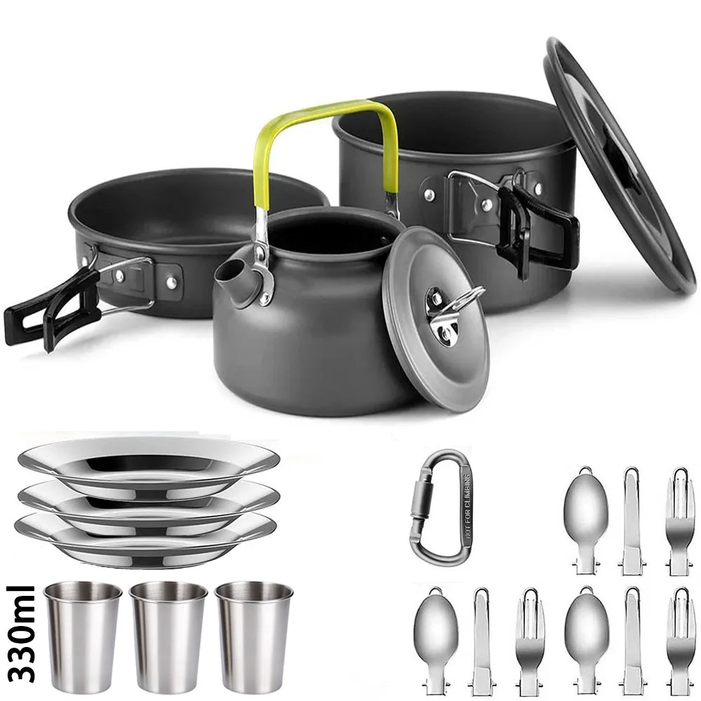 Portable Outdoor Camping Cookware Set With Nonstick Pot And Teapot