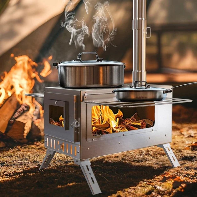 Unho Portable Wood Stove With Six Stainless Chimney Pipes