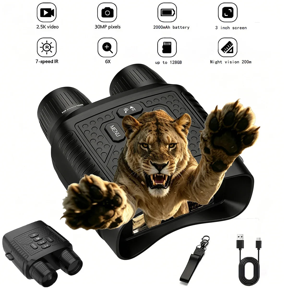 Digital Night Vision Binoculars With Large Screen And 6X Zoom