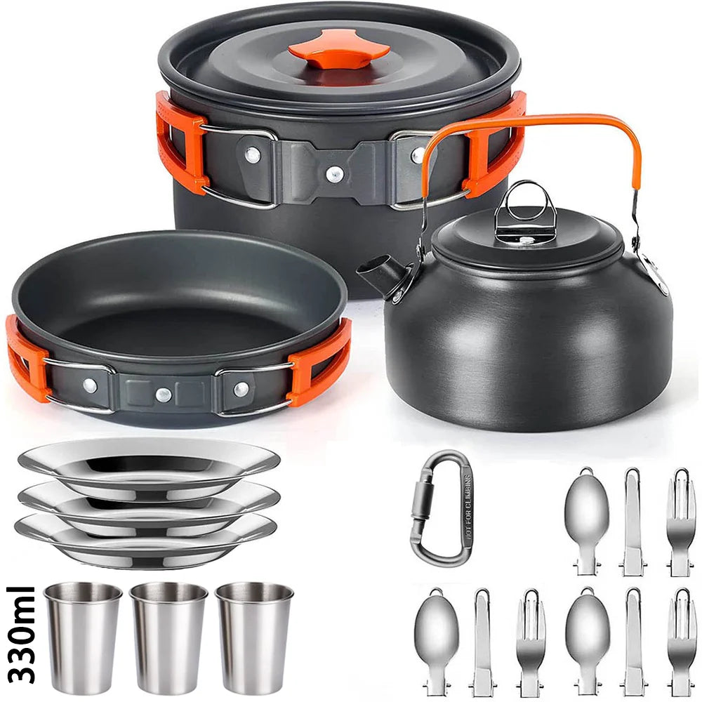 Portable Outdoor Camping Cookware Set With Nonstick Pot And Teapot