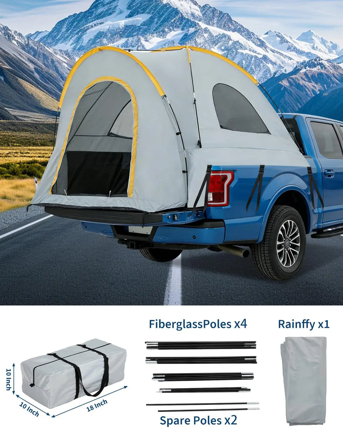 Waterproof Double Layer Truck Bed Tent With Awning For 2 To 3 People