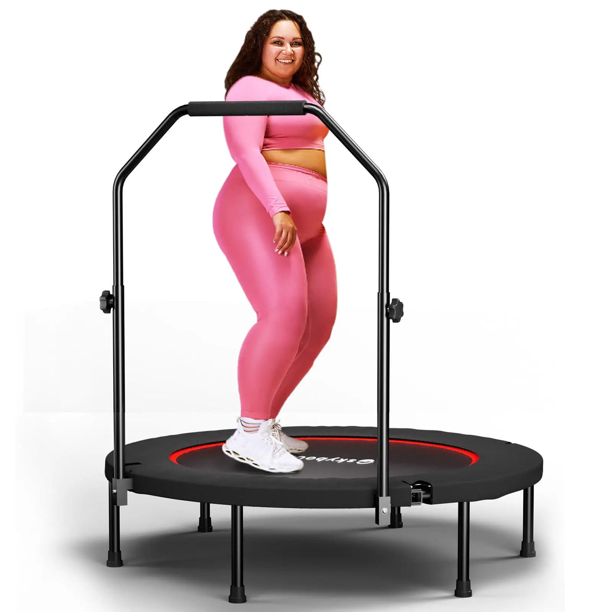 Foldable Adult Fitness Rebounder With Adjustable Exercise Handle Bar