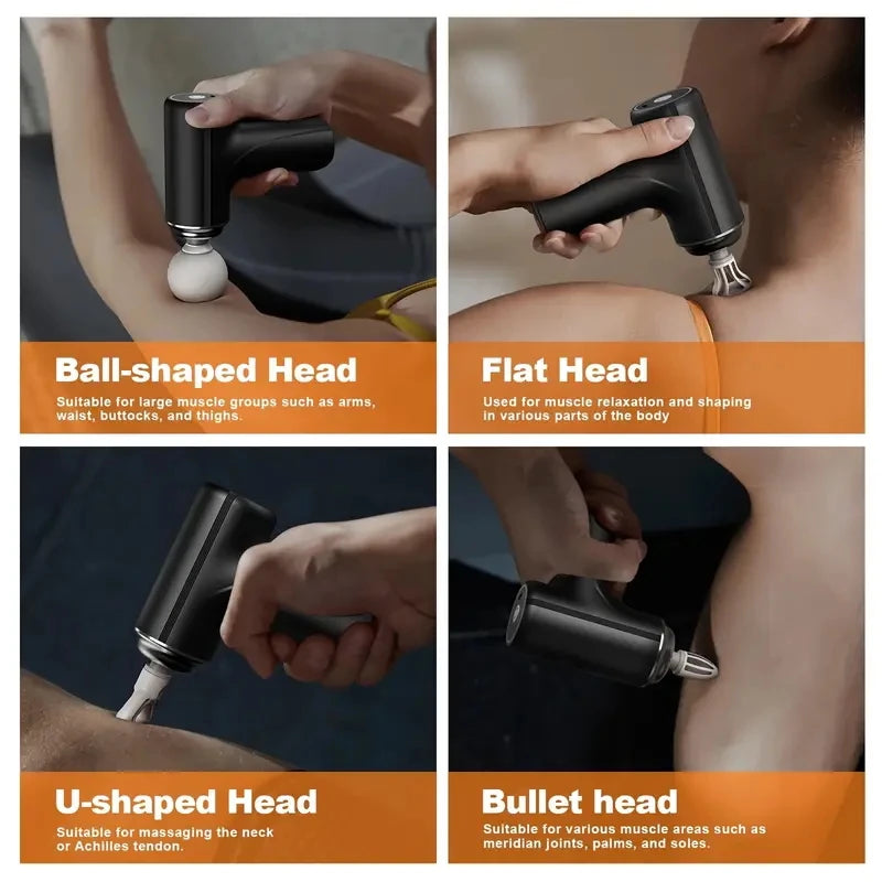 Portable Electric Fascia Massage Gun With Four Replacement Heads