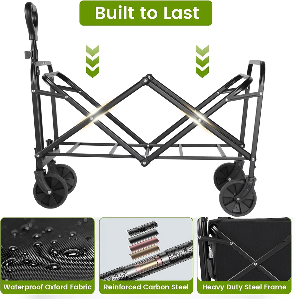 Heavy Duty Steel Folding Utility Wagon With All Terrain Wheels