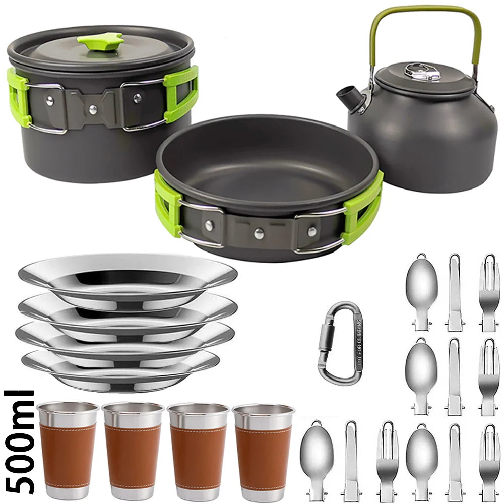 Portable Outdoor Camping Cookware Set With Nonstick Pot And Teapot