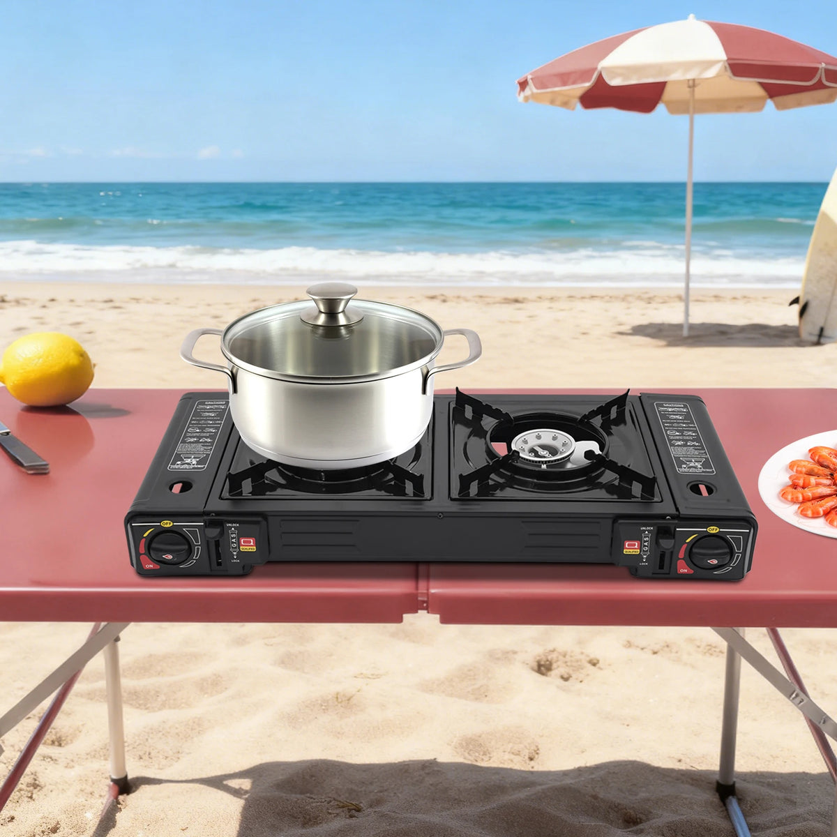 Portable Two Burner Camping Stove With Auto Ignition Case