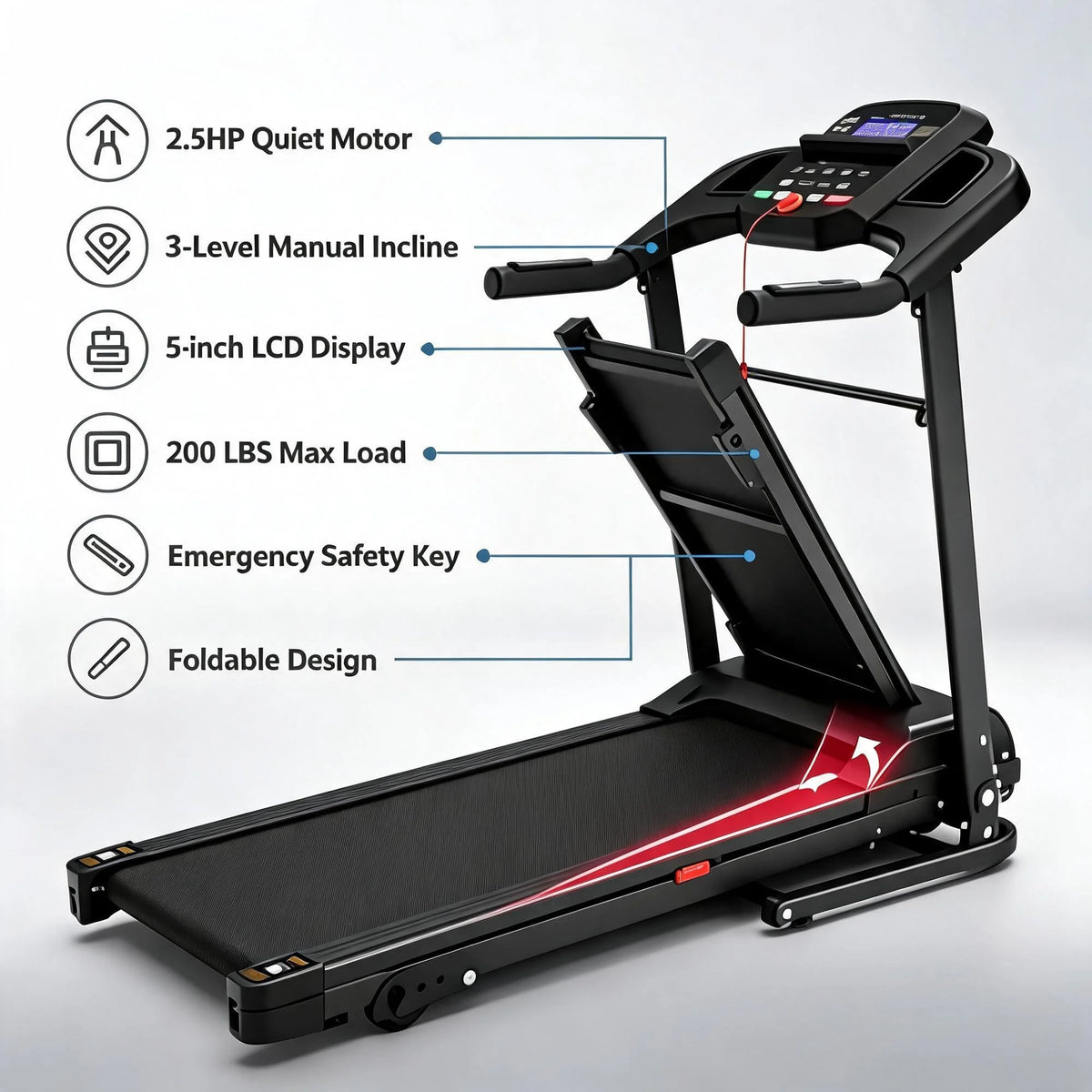 Foldable Electric Treadmill With LCD Display And Adjustable Incline