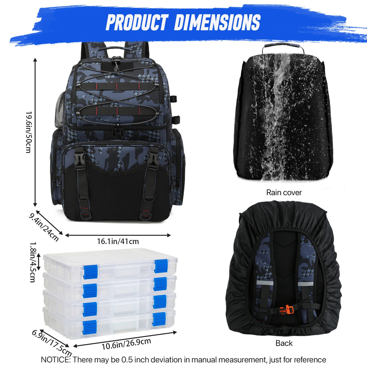 Fishing Tackle Backpack Cooler With Rod Holders And Rain Cover