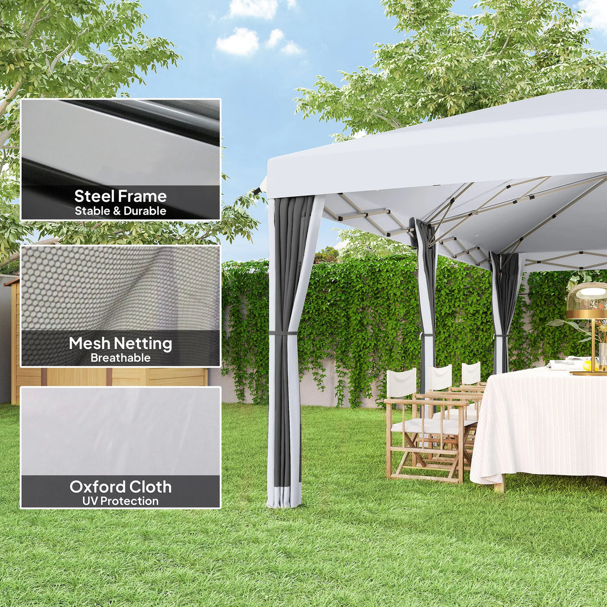 Outsunny Pop Up Party Tent Gazebo Canopy With Six Sidewalls