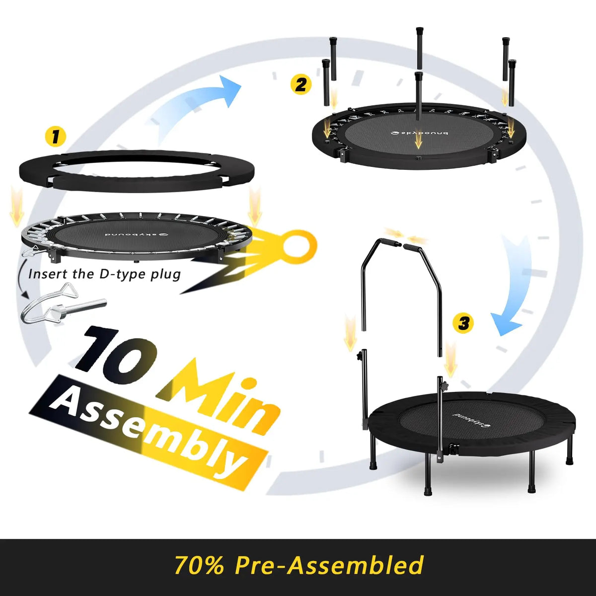 Foldable Adult Fitness Rebounder With Adjustable Exercise Handle Bar