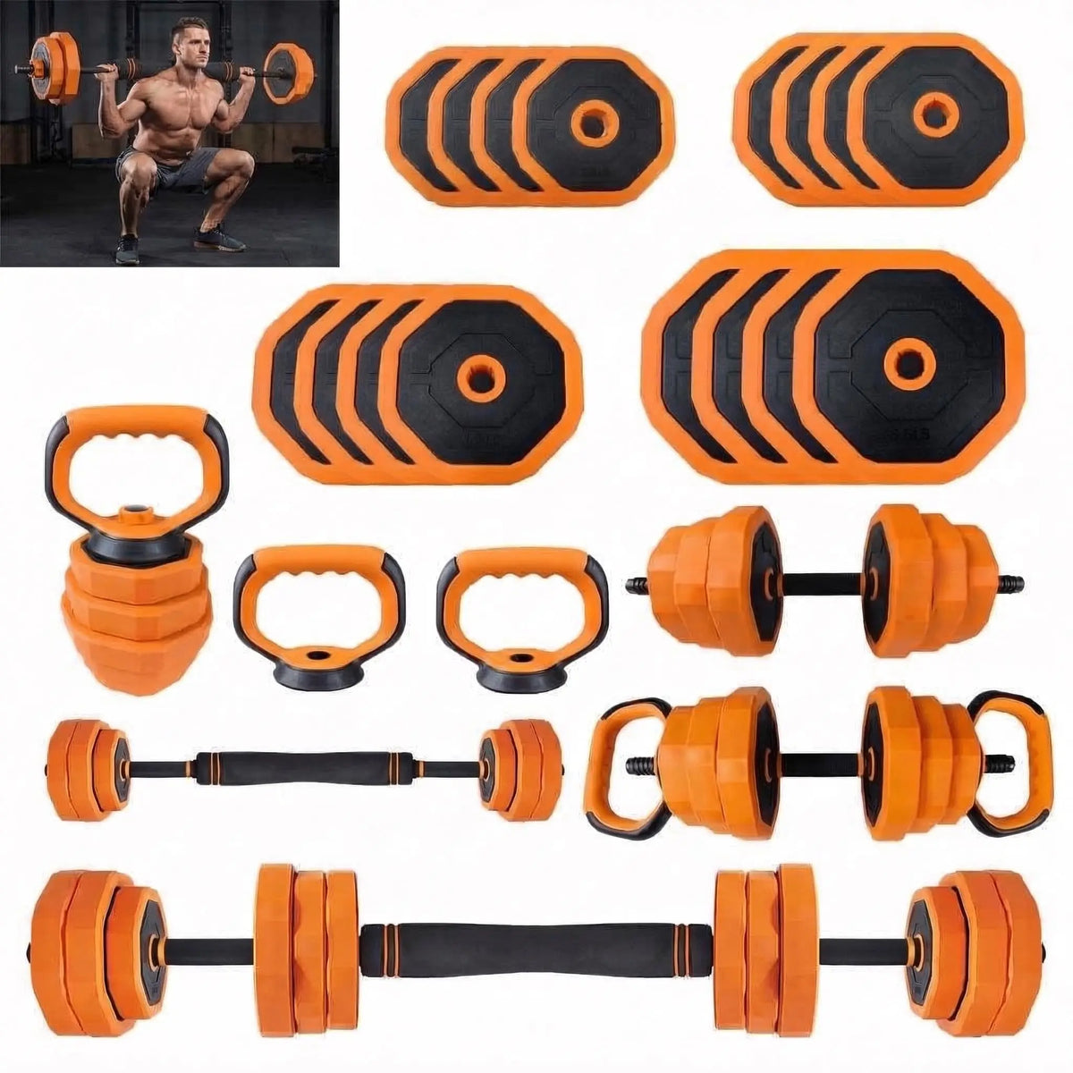 Adjustable Dumbbell Set With Barbell Kettlebell And Push Up Stand