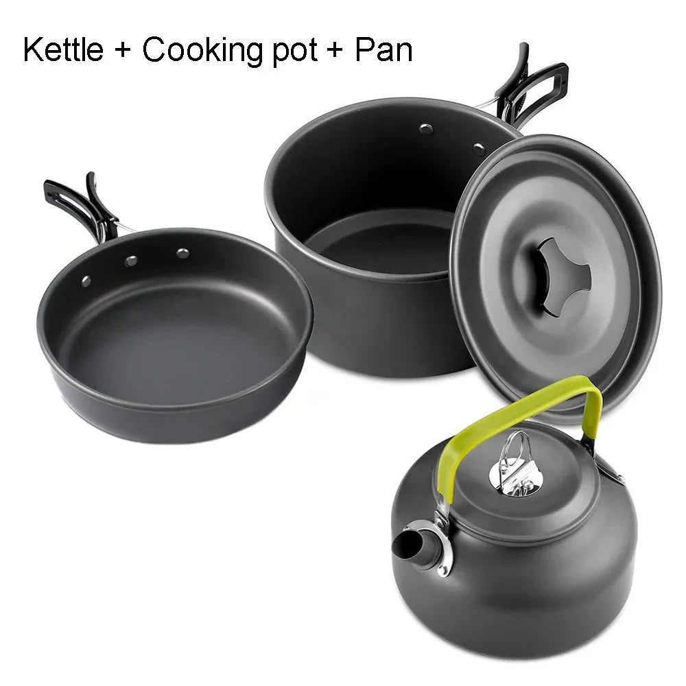 Portable Outdoor Camping Cookware Set With Nonstick Pot And Teapot