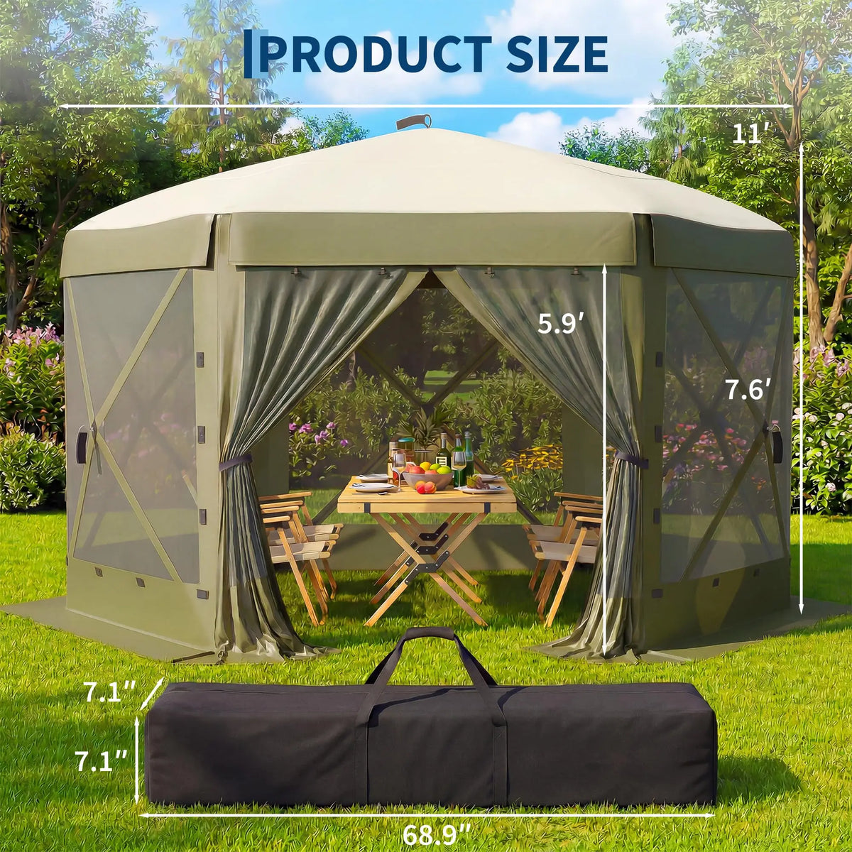 HiMISS Pop Up Gazebo Screen Tent With Removable Wind Walls