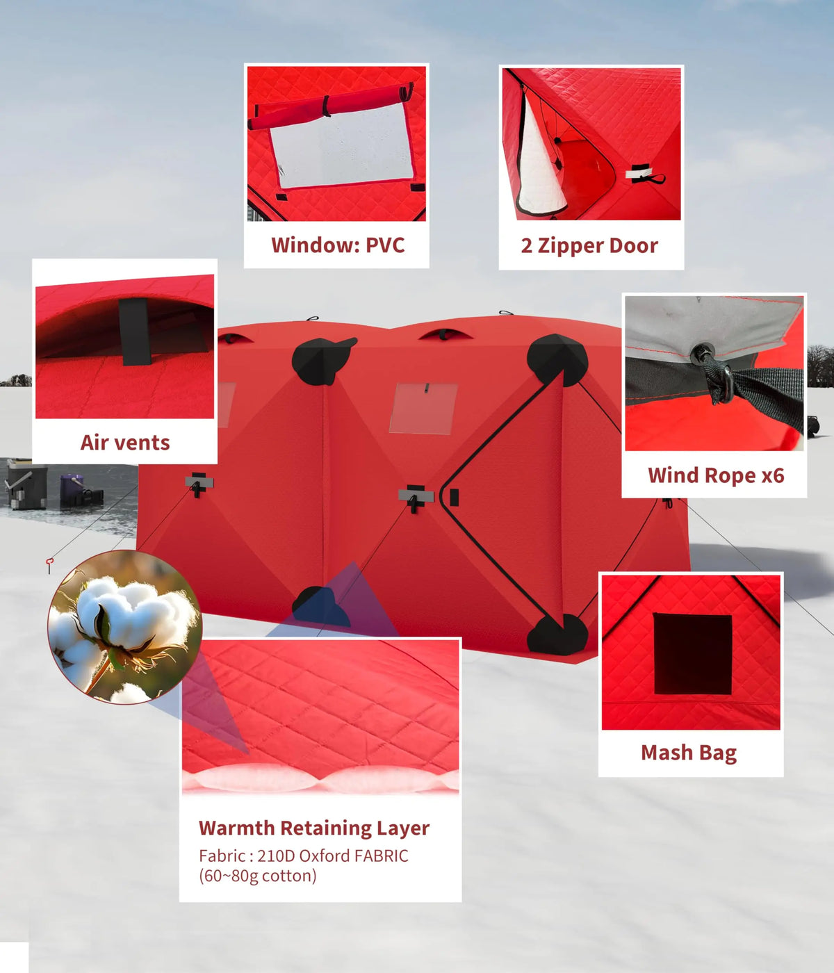 Pop Up Ice Fishing Tent Insulated Hub Style Shelter
