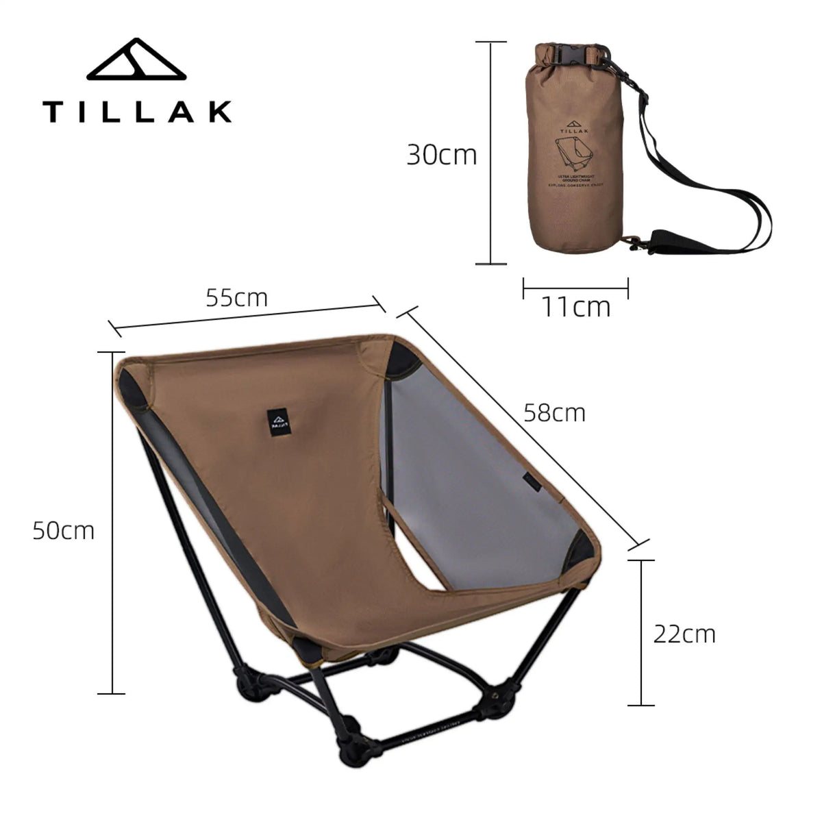 TILLAK Ultralight Foldable Ground Chair for Camping Hiking and Fishing