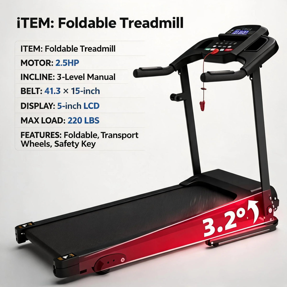 Foldable Electric Treadmill With LCD Display And Adjustable Incline