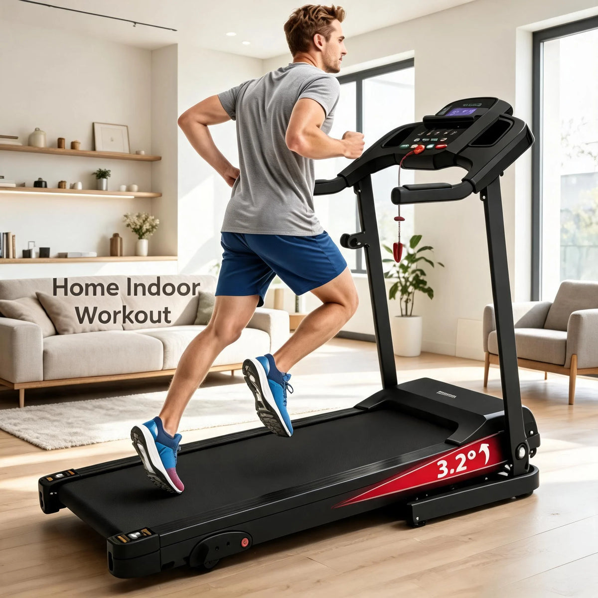 Foldable Electric Treadmill With LCD Display And Adjustable Incline