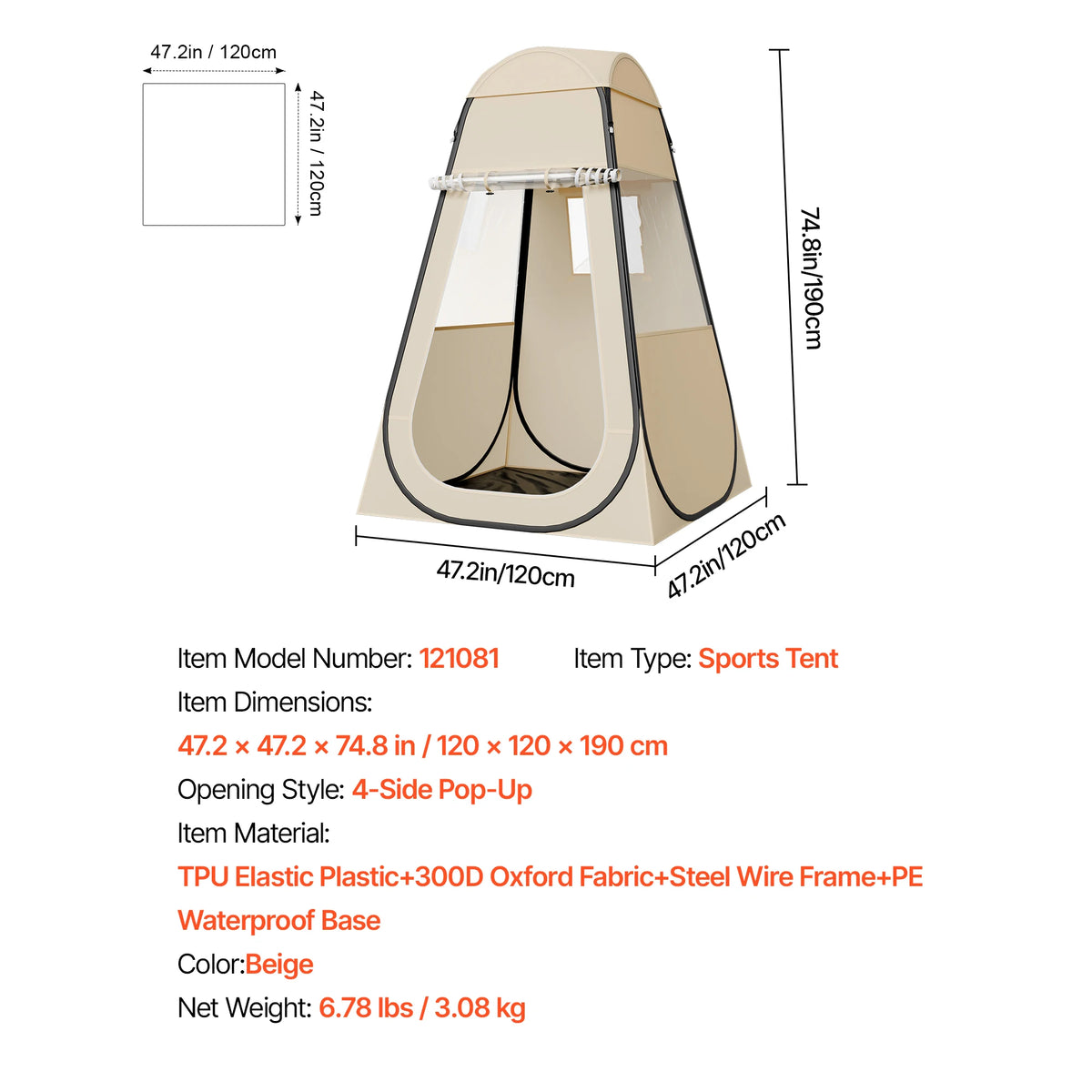 SucceBuy Waterproof Pop Up Sports Tent Camping Shelter For Adults