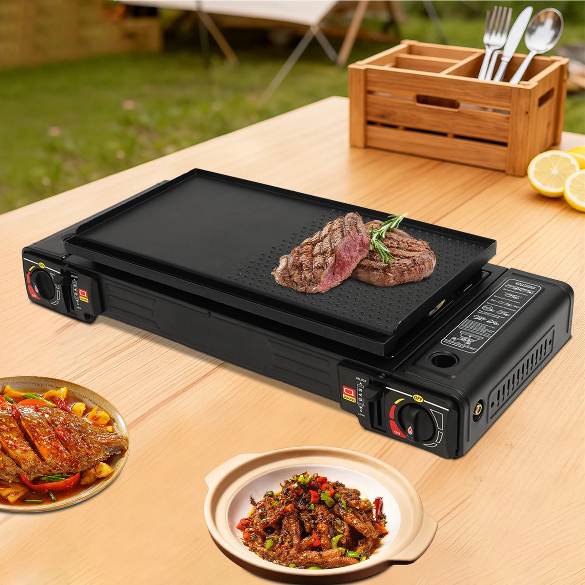 Portable Two Burner Camping Stove With Auto Ignition Case
