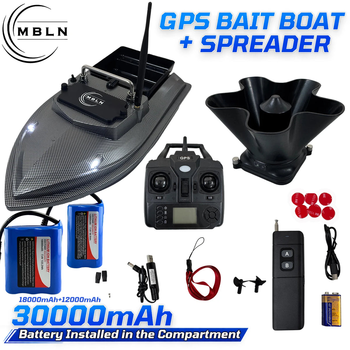 GPS Bait Boat with Rotating Spreader and Automatic Return