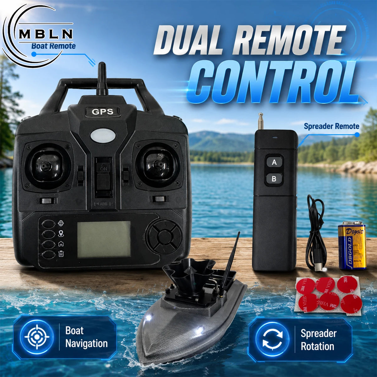 GPS Bait Boat with Rotating Spreader and Automatic Return