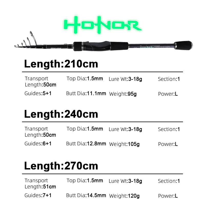 MIFINE HONOR Telescopic Carbon Fiber Travel Spinning Fishing Rod