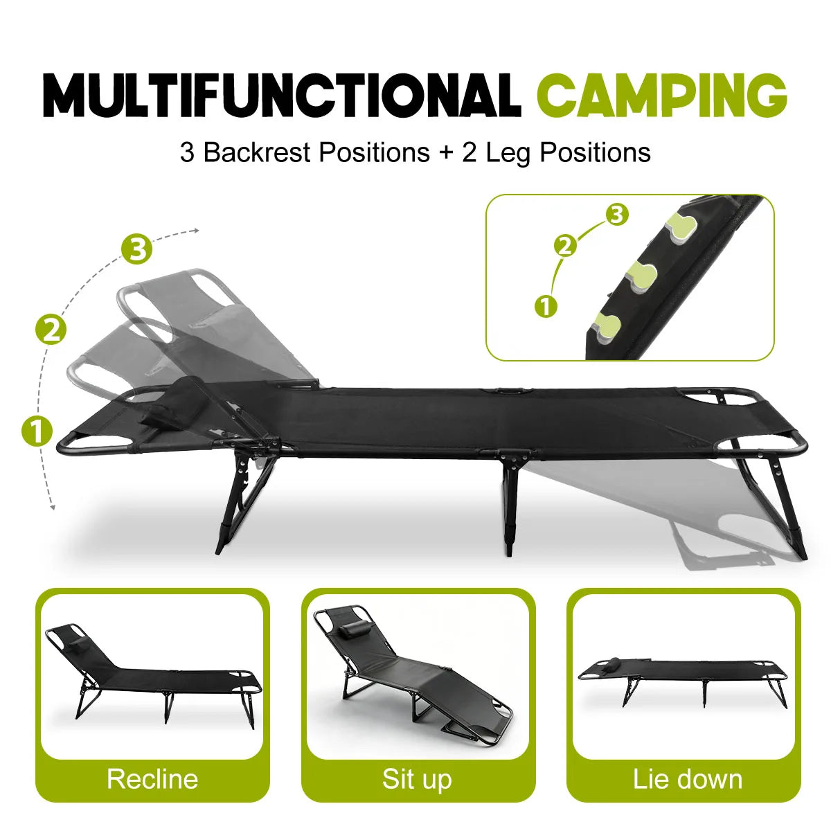 Heavy Duty Folding Camping Lounge Chair With Three Position Recline