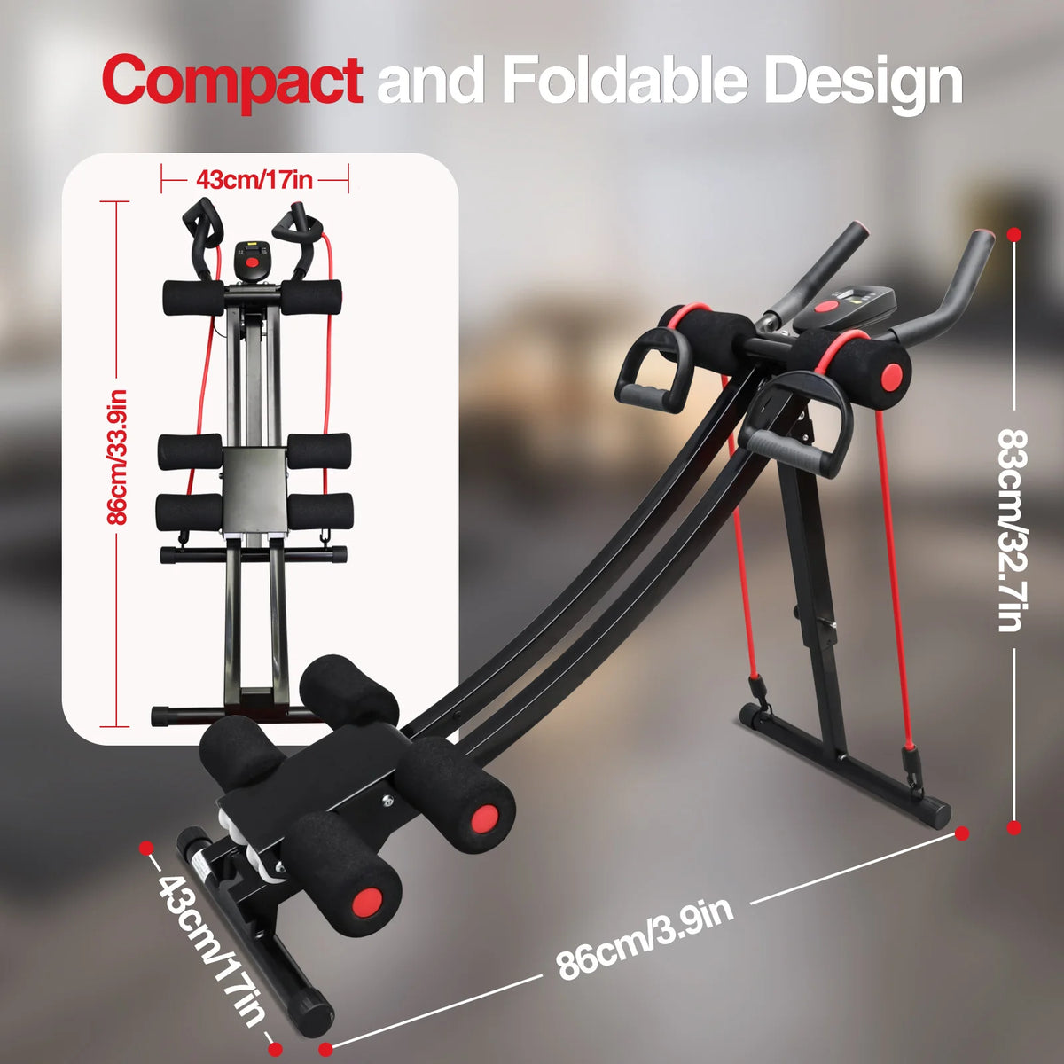 GIKPAL Foldable Ab Roller Machine LCD Display Home Core Trainer