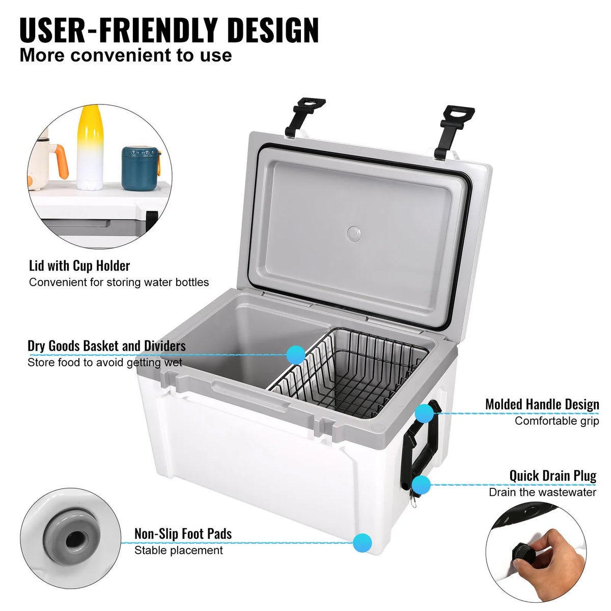 VEVOR Fully Insulated Portable Hard Cooler For Outdoor Travel