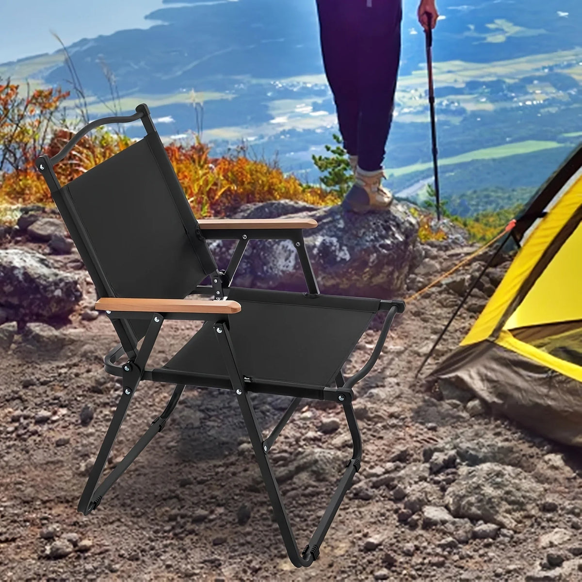 Heavy Duty Wood Armrest Folding Camping Chair For Outdoor Picnic